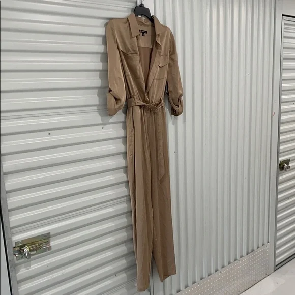 INC International Concepts Tan Jumpsuit with Collared Neckline - Picture 1 of 14